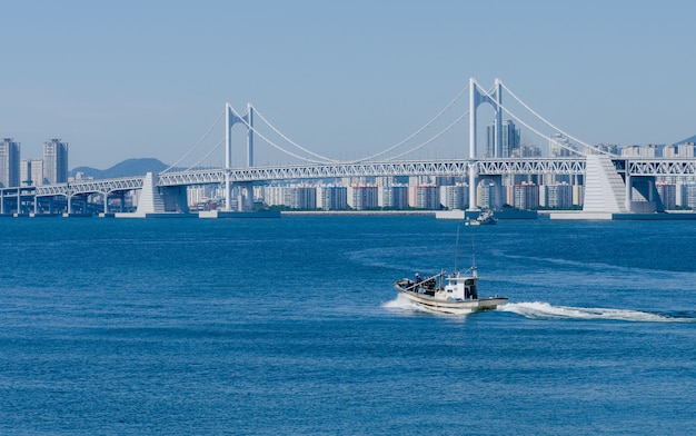 Cidade de Busan e ponte gwangwan em HaeUnDae na Coréia