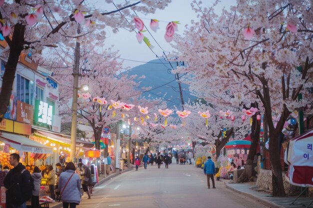 Foto cidade de busan jinhae festival de flores de cereja coreia do sul