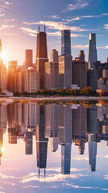 Foto cidade de chicago centro dos arranha-céus e do lago michigan paisagem urbana illinois estados unidos