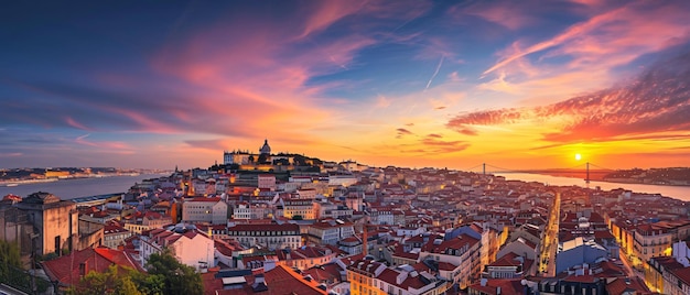 Cidade de Lisboa bela vista panorâmica do pôr-do-sol