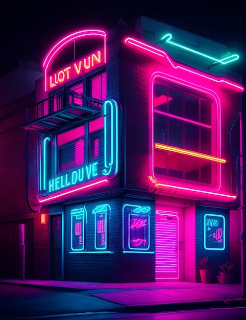 Foto cidade de luz neon com fundo escuro