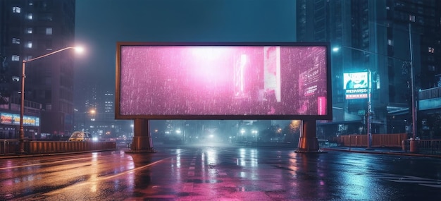 Cidade de néon futurista com outdoor na rua Generative AI
