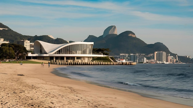 Foto cidade de niterói estado do rio de janeiro brasil américa do sul praia e mac museu de arte contemporânea