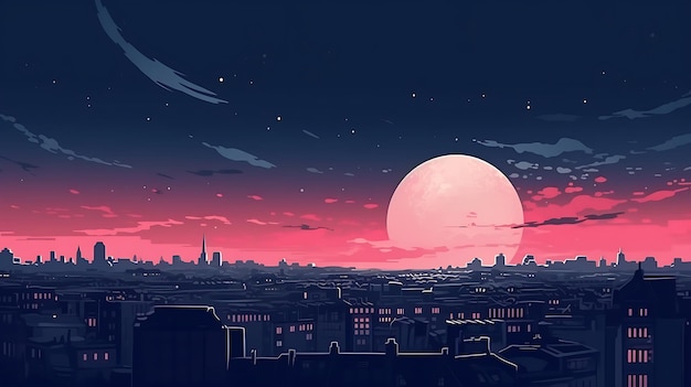 Cidade de PARIS e lua iluminadas à noite ilustração