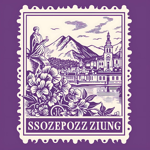 Cidade de Salzburgo com cor roxa alpina monocromática Hohensalzb Selo criativo exclusivo de cidades bonitas