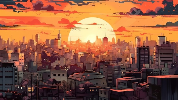 Cidade de Tóquio ao pôr-do-sol cor brilhante Generative Ai