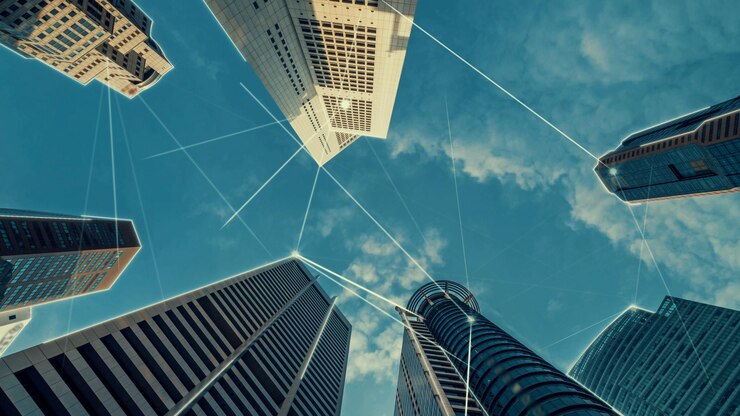 Cidade digital inteligente com globalização gráfico abstrato mostrando rede de conexão