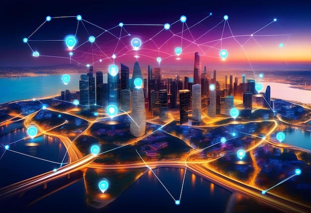 Cidade digital inteligente com reciprocidade de rede de ligação sobre a paisagem urbana
