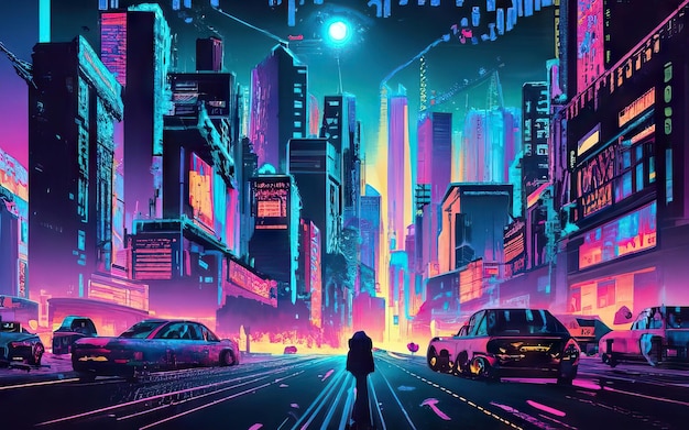 Cidade do futuro do cyberpunk