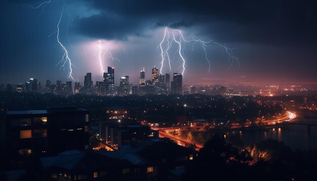 Cidade elétrica inflama vida noturna vibrante com luzes brilhantes geradas por IA