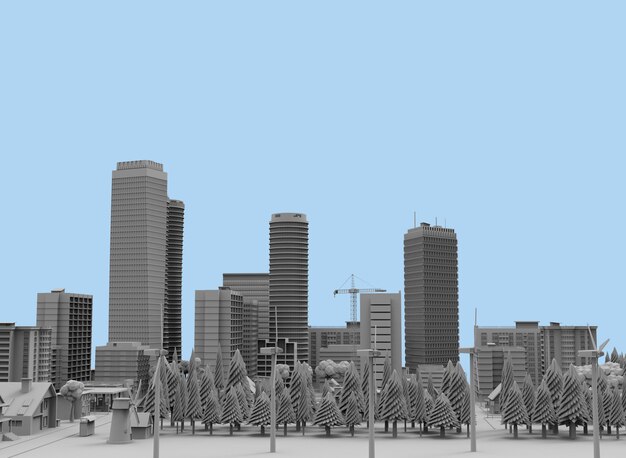 Cidade em preto e branco 3drendering