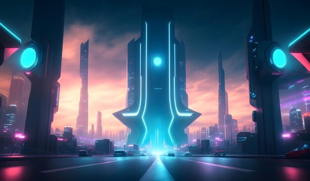 Cidade futurista com bela paisagem do céu Generative AI
