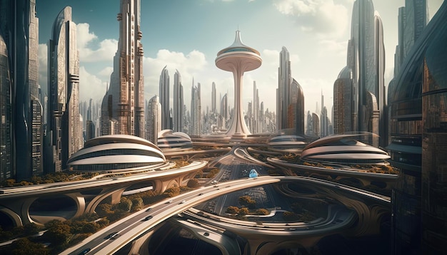 cidade futurista com edifícios futuristas