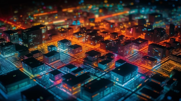 Cidade futurista com luzes de néon na noitegenerativa ai