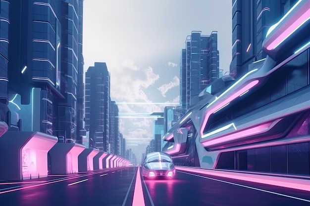 Cidade futurista com luzes neon Generative AI