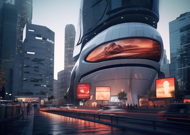 Cidade futurista com outdoors