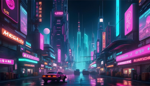 Cidade futurista com tema cyberpunk