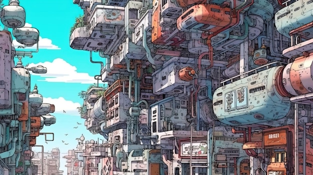 Cidade futurista conceito de fantasia pintura de ilustração