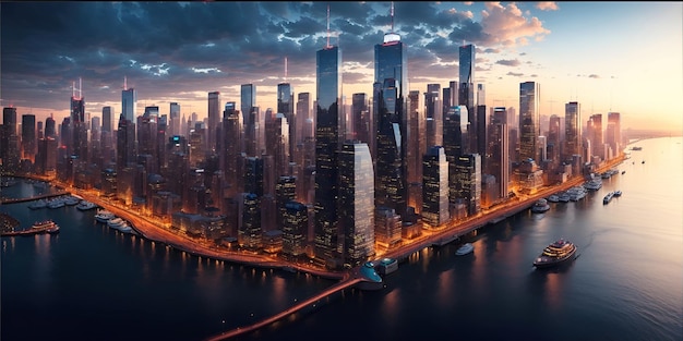 Cidade futurista do futuro Conceito criativo de uma paisagem urbana futurista arranha-céus torres edifícios altos