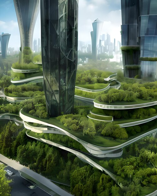 Cidade futurista ecológica, verde e não poluente