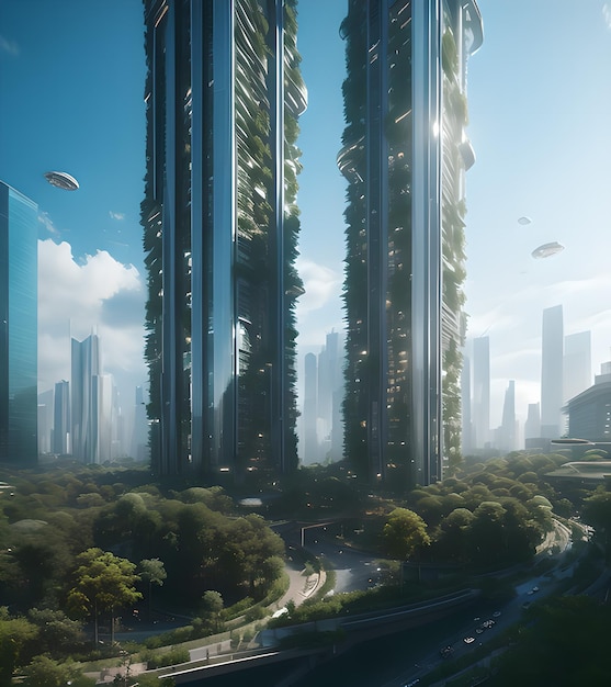 Foto cidade futurista ecológica, verde e não poluente