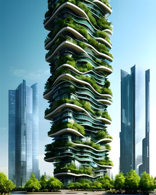 Cidade futurista ecológica, verde e não poluente