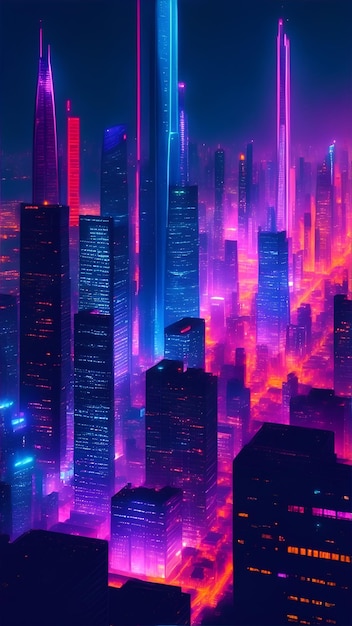 Cidade futurista em cores neon