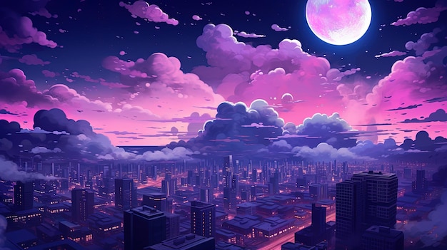 Cidade futurista em estilo anime Top view