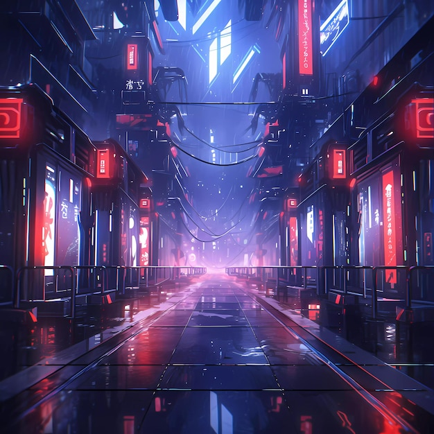 Cidade futurista retrô cyberpunk com luzes de néon