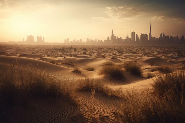 Foto cidade grande moderna panorâmica no deserto