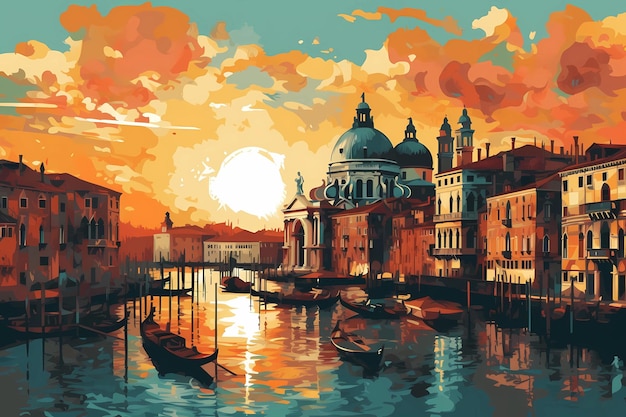 Cidade histórica de Veneza, Dia dos Monumentos e Sítios, ilustração de arte digital, IA generativa