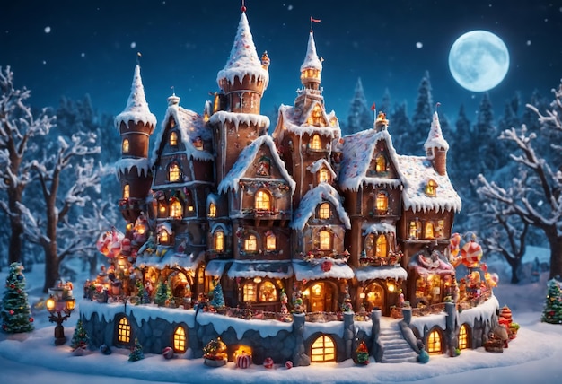 Cidade mágica de férias de inverno Castelo de conto de fadas de Natal IA generativa