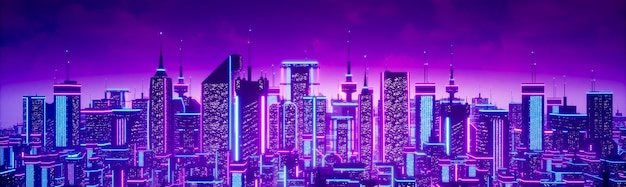 Cidade metaverse ou conceito cyberpunk 3d renderização