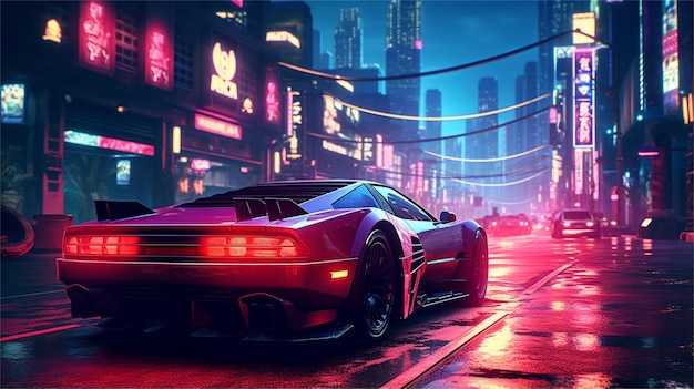 Cidade moderna à noite com carros e luzes renderização 3D