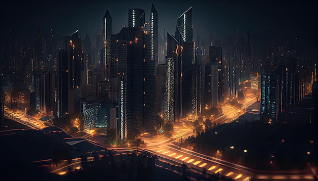 Cidade moderna na noite