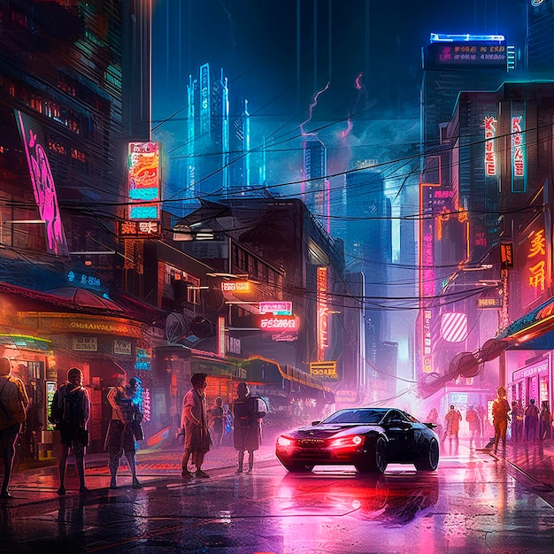 Cidade neon no estilo cyberpunk