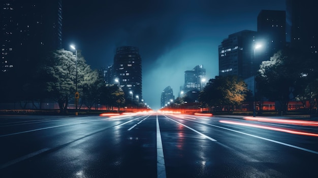 Cidade noturna com luzes de veículos gerada por IA Imagem