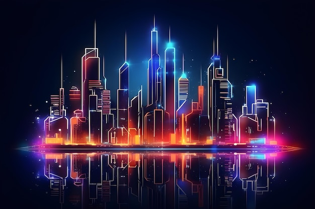 Foto cidade noturna futurista com cor de néon brilhante fundo abstrato da cidade cyberpunk tecnologia futura ia geradora