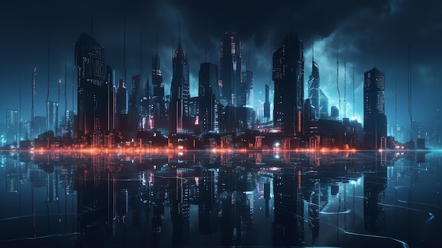 Cidade noturna futurista fotográfica com estilo cyberpunk gerada por ai