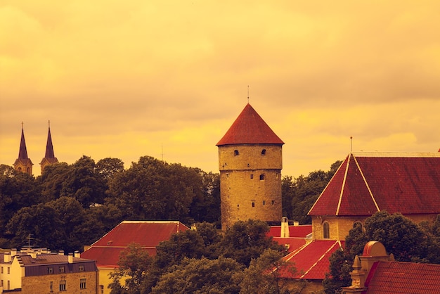 Cidade velha de tallinn vanalinn ao pôr do sol estônia europa