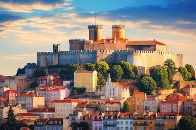 Cidade velha de Vilnius ao pôr do sol Vilnius é a capital da Lituânia Horizonte de Lisboa Portugal com Castelo de São Jorge AI gerado