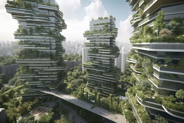 Cidade verde de alta tecnologia do futuro com infraestrutura de ponta e arquitetura sustentável