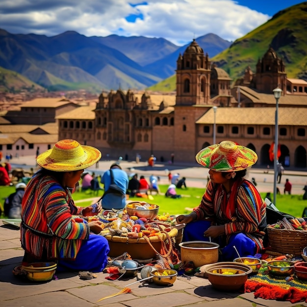 Cidade vibrante de Cusco, misturando tradições indígenas e colonialismo espanhol