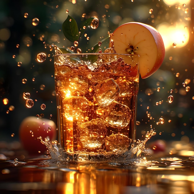 Cidre de maçã refrescante com gelo e um salpico perfeito para o verão um momento de bebida fresca capturado pela IA