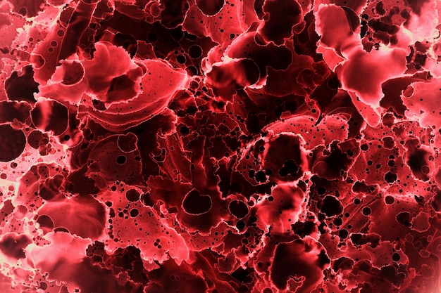 Cielo abstracto del exoplaneta del océano rojo, fondo de tinta de alcohol, explosión de lava, manchas y borrones de color escarlata, materiales de impresión de papel tapiz acrílico