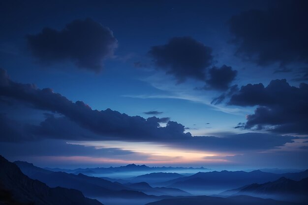 El cielo azul brillante del crepúsculo de la noche