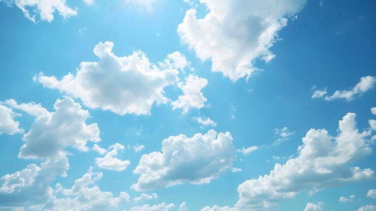Cielo azul brillante con nubes blancas imagen generada por IA