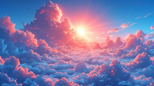El cielo azul Cumulus la nube el sol brillando la bandera de fondo HD