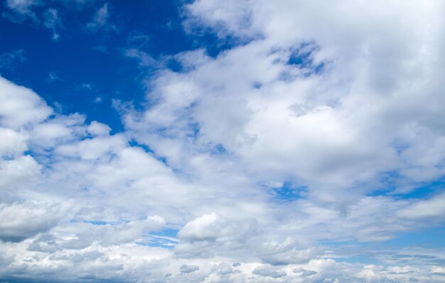 El cielo azul está cubierto por nubes blancas