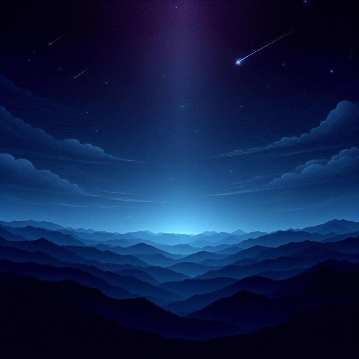 un cielo azul con una estrella sobre las montañas